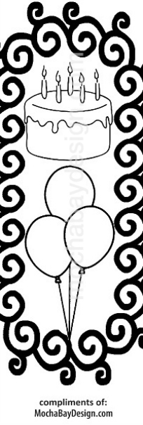print coloring page - Birthday Balloons and cake