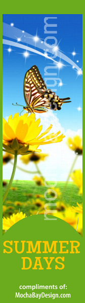 Summer Days bookmark with butterfly yellow field flowers and sparkles