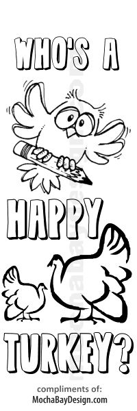 Who's a Happy Turkey Thanksgiving printable coloring bookmark
