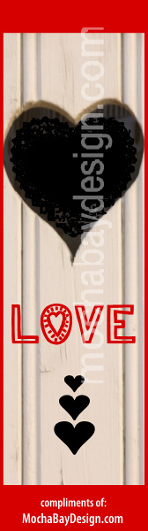 Rustic design with a black heart and the word - Love - print bookmark