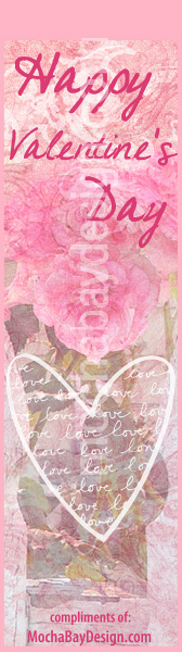 bookmark - Pink vintage Happy Valentine's Day design with roses and outline white heart