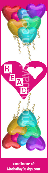 Heart Balloons with text "R E A D" - print Valentine's Day bookmark