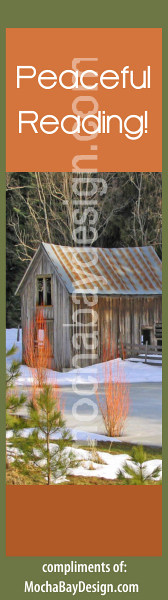 print Christmas bookmark: Cabin in Snowy Woods with Peaceful Reading