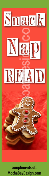 print Christmas holiday bookmark: smiling gingerbread man with Snack Nap Read