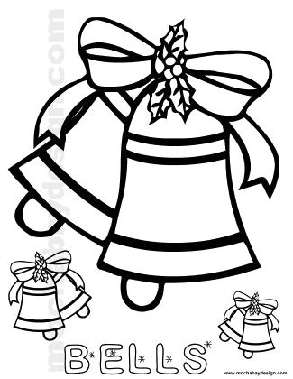 printable Bells with Bow and Holly Christmas coloring page