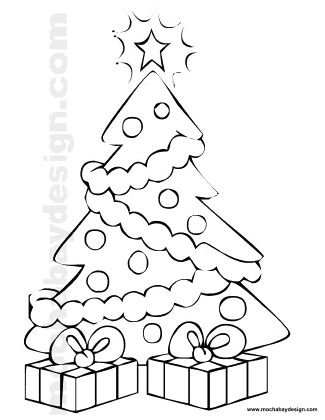 printable Christmas Tree with Star and decorations coloring page