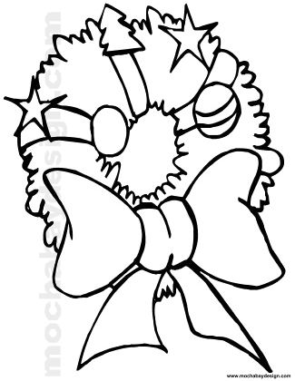 printable puffy Christmas Wreath with big bow coloring page