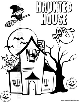 view and print Haunted House Halloween kids coloring page