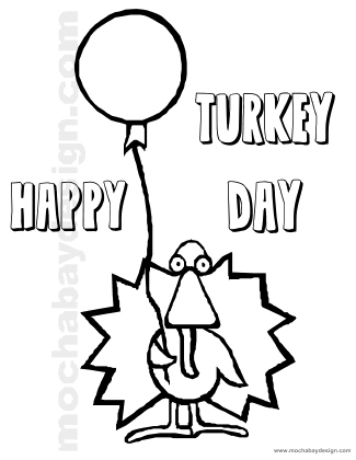 Happy Turkey Day Thanksgiving printable kids coloring page