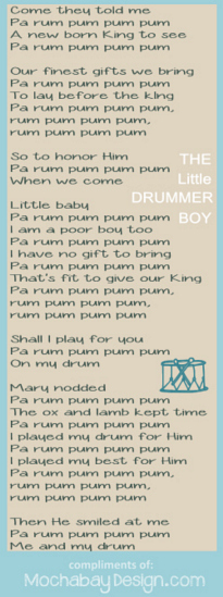 Little Drummer Boy free printable Christmas holiday song lyrics
