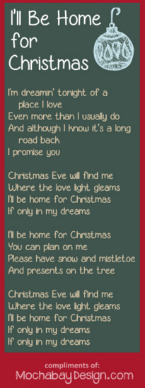 I'll Be Home for Christmas free printable Christmas holiday song lyrics