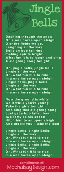 Jingle Bells free printable Christmas holiday song lyrics