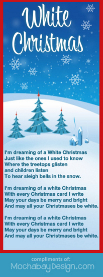 White Christmas free printable Christmas holiday song lyrics