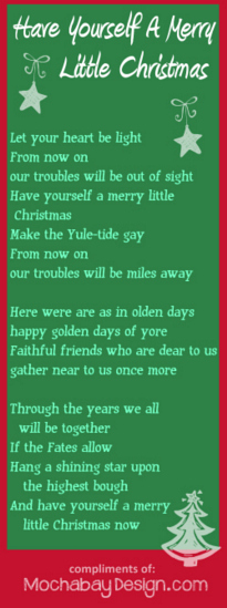 Have Yourself a Merry Little Christmas free printable Christmas holiday song lyrics