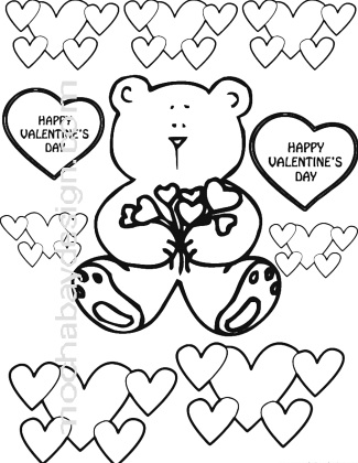 Bear with Heart Flowers printable coloring page for kids