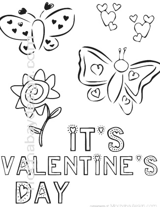print Butterflies and Flowers Valentines Day kids coloring page