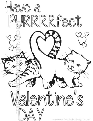Purrfect Cats with Heart Tail printable coloring page for Valentines Day